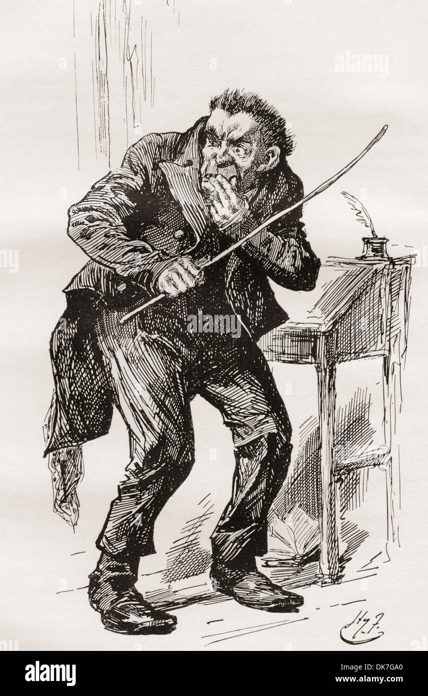 Il sig. Squeers. Illustrazione di Harry Furniss di Charles Dickens romanzo Nicholas Nickleby. Foto Stock