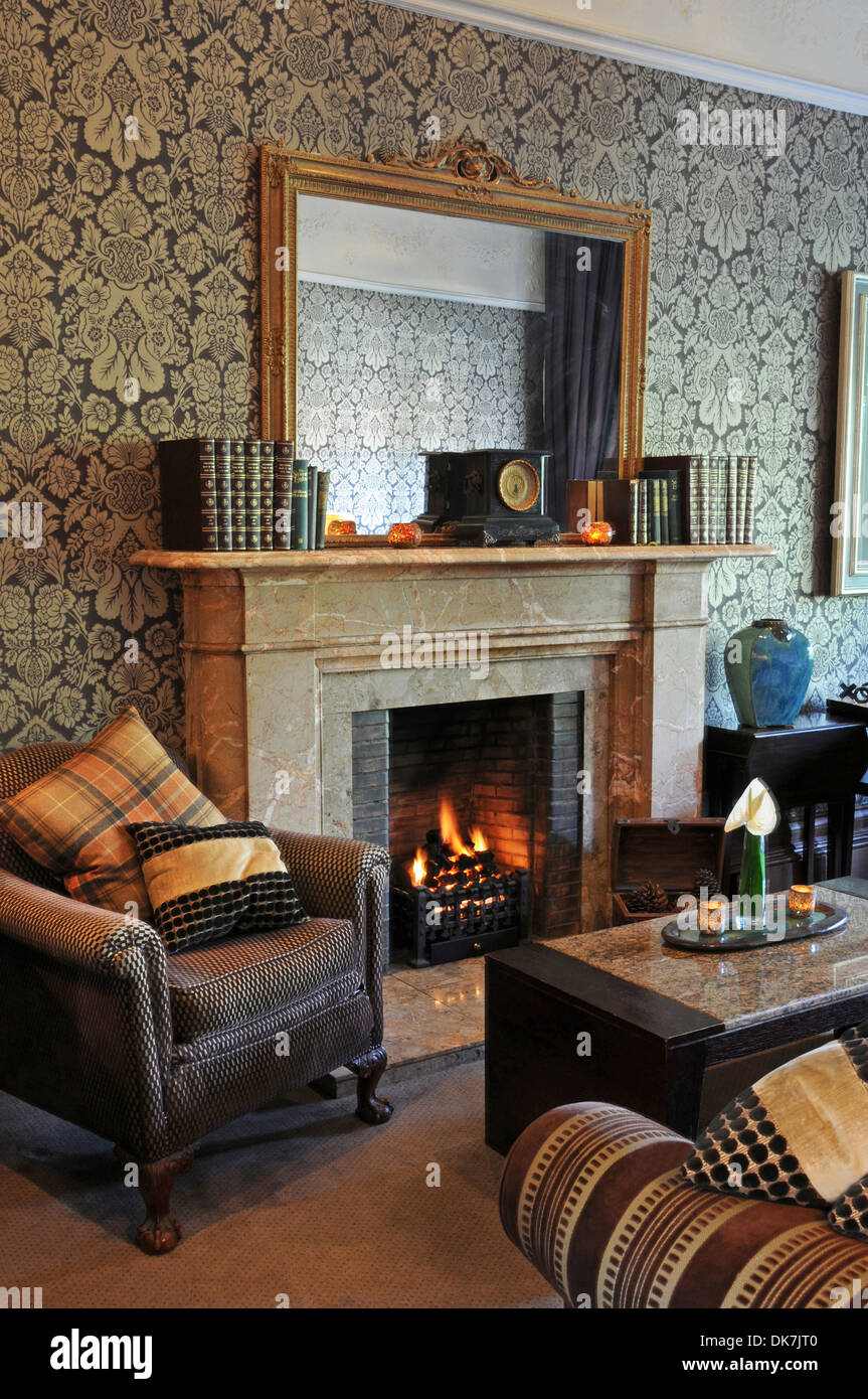 Lounge, Hotel Du Vin, One Devonshire Gardens, Glasgow, Scozia Foto Stock