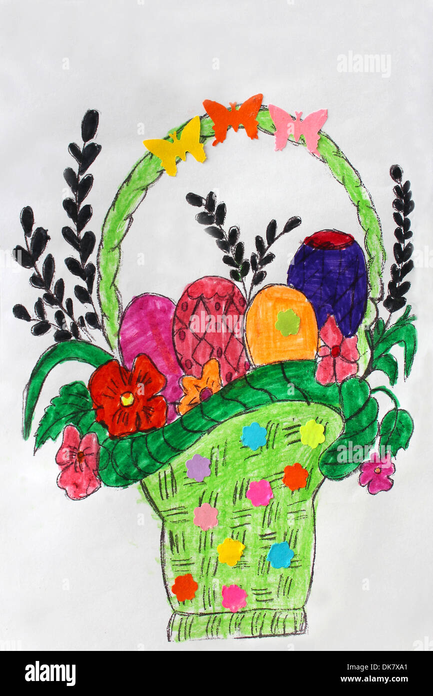 Disegno per bambini con uova di colori differenti per la Pasqua Foto Stock