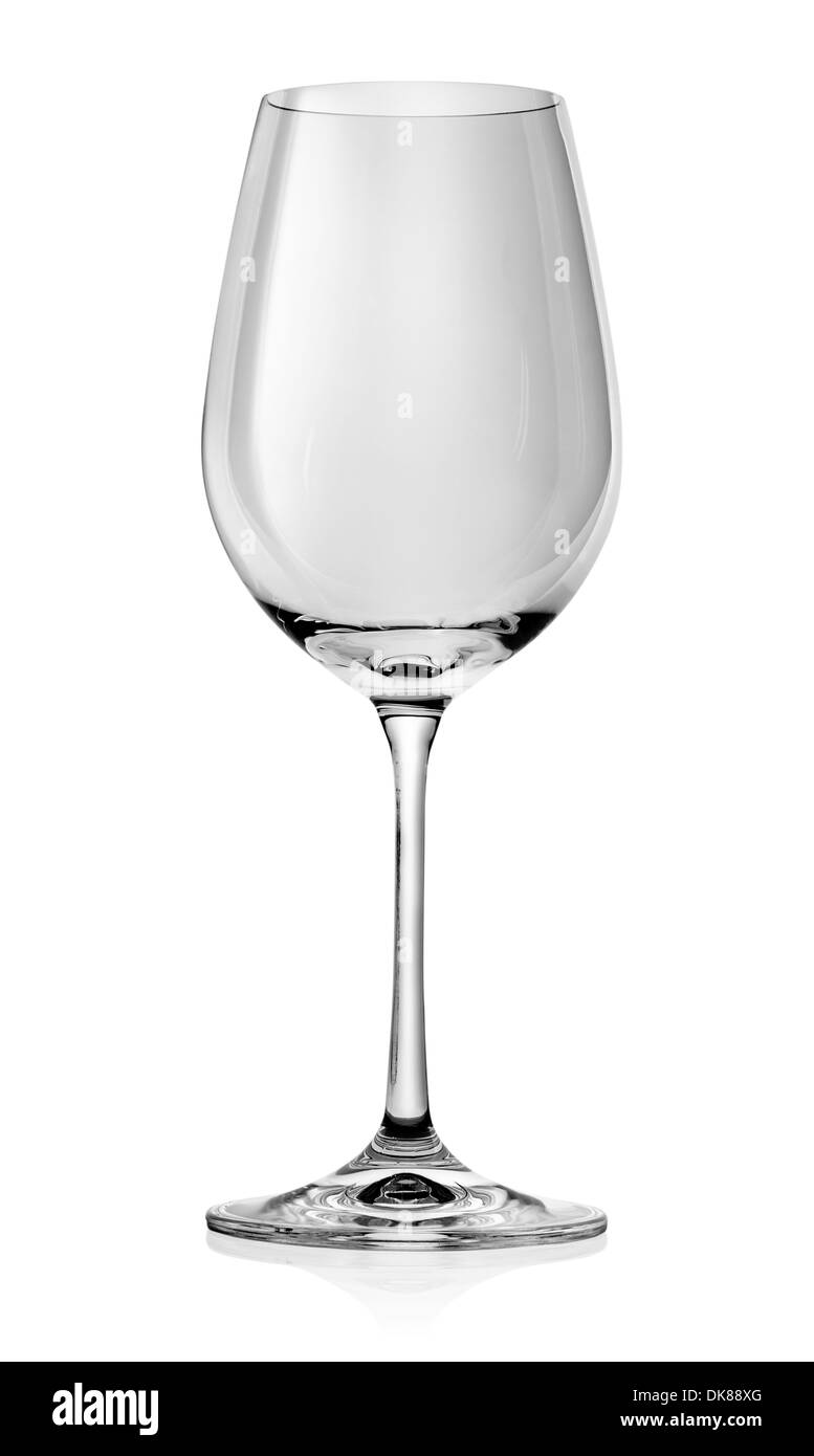 Svuotare wineglass isolato su uno sfondo bianco Foto Stock