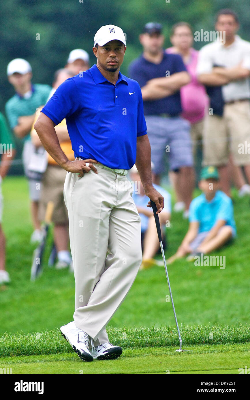 Il 6 agosto 2011 - Akron, Ohio, Stati Uniti - Tiger Woods sul sesto verde durante il terzo round della Bridgestone Invitational presso Firestone Country Club di Akron OH. (Credito Immagine: © Scott Stuart/Southcreek globale/ZUMAPRESS.com) Foto Stock