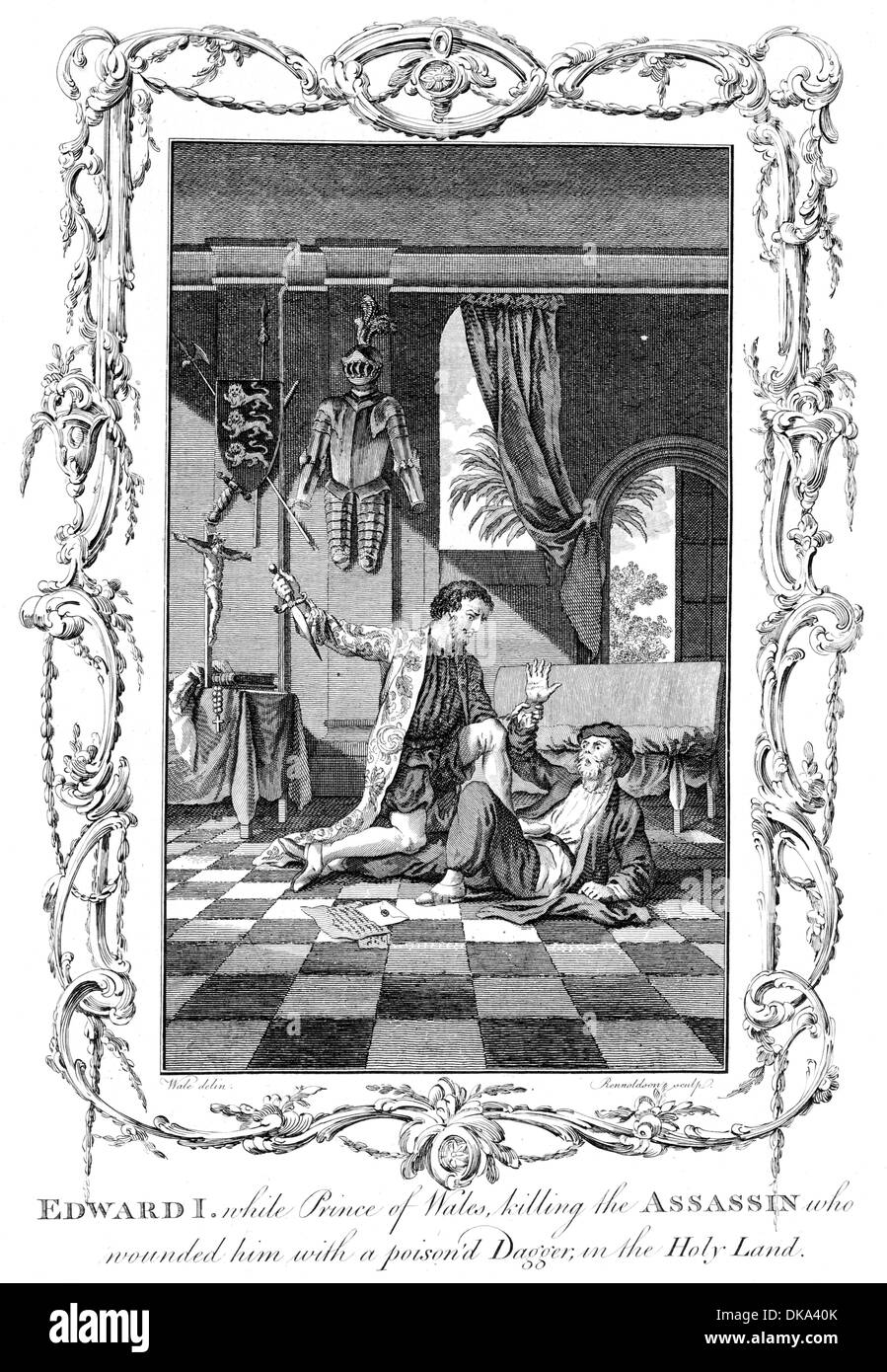 Il re Edoardo I di Inghilterra mentre il Principe di Galles uccidere l'assassino che ha ferito con un pugnale avvelenato in Terra Santa Foto Stock