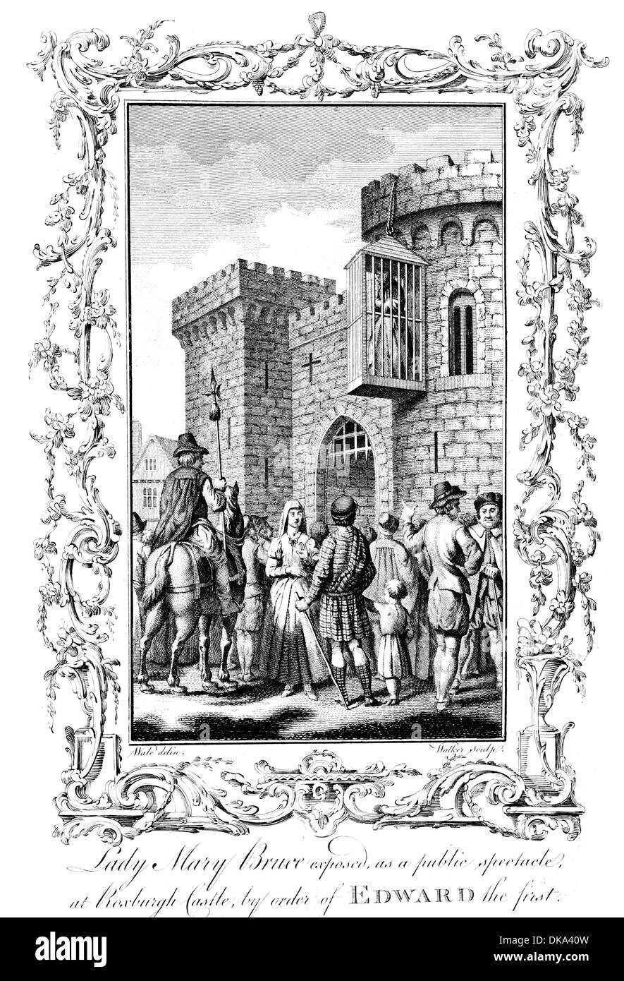 Lady Mary Bruce esposto come un pubblico spettacolo al castello di Roxburgh per ordine di Edward Ho Foto Stock