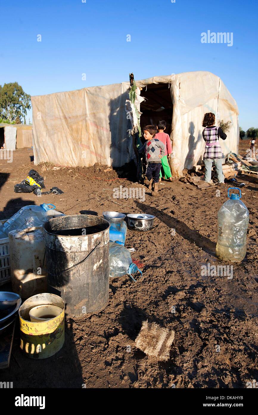 Questa famiglia fuggì dalla Siria al Libano , nelle prime sei settimane i bambini sono stati completamente in proprio. Il padre morì in guerra e la madre non poteva lasciare i suoi genitori soli. Ella ha venduto l'ultima vacca e inviato i sei figli fuori da solo . Il più antico d Foto Stock
