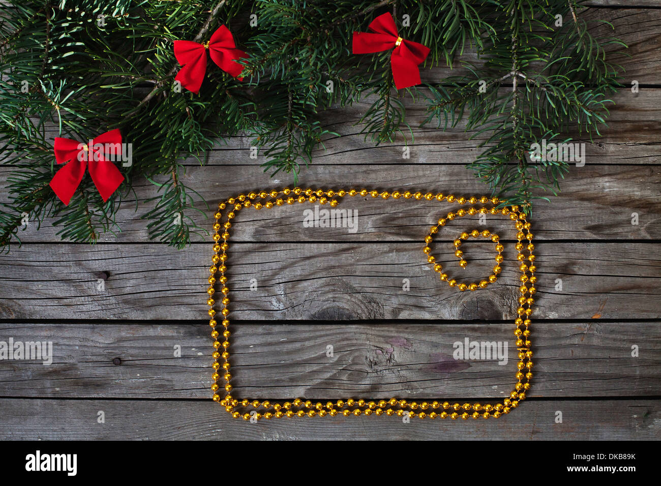 Cornice dorata per gli auguri di Natale Foto Stock