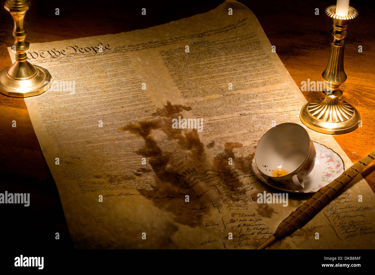 Costituzione degli Stati Uniti ha rovinato da tè versato Foto Stock