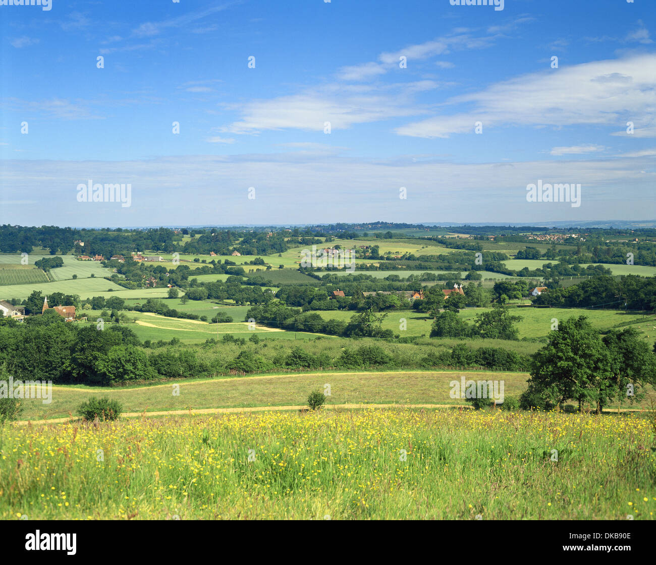 Inglese paesaggio di campagna vista da Goudhurst, Kent, England, Regno Unito Foto Stock