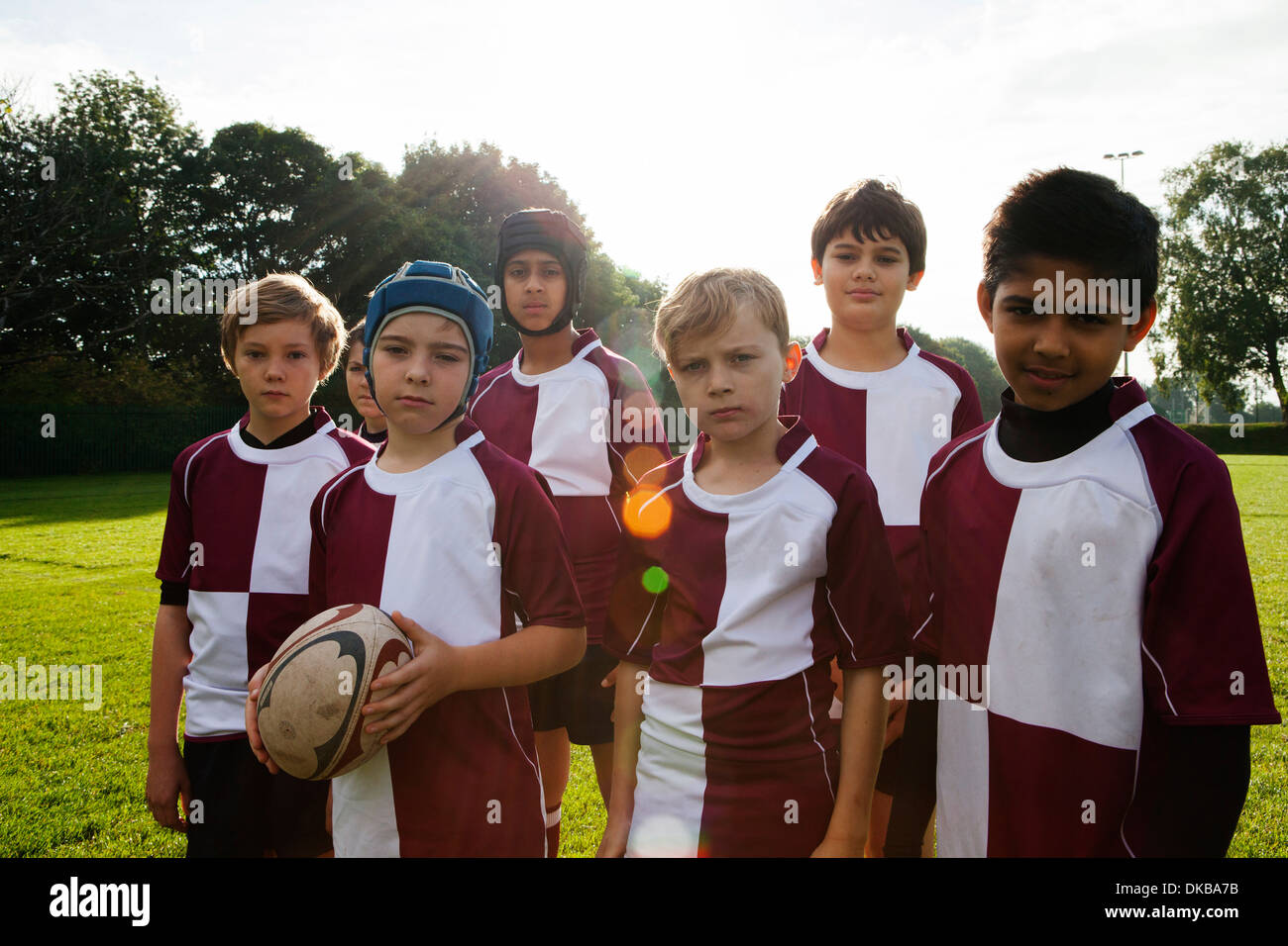 Ritratto di gruppo di scolaro di rugby Foto Stock