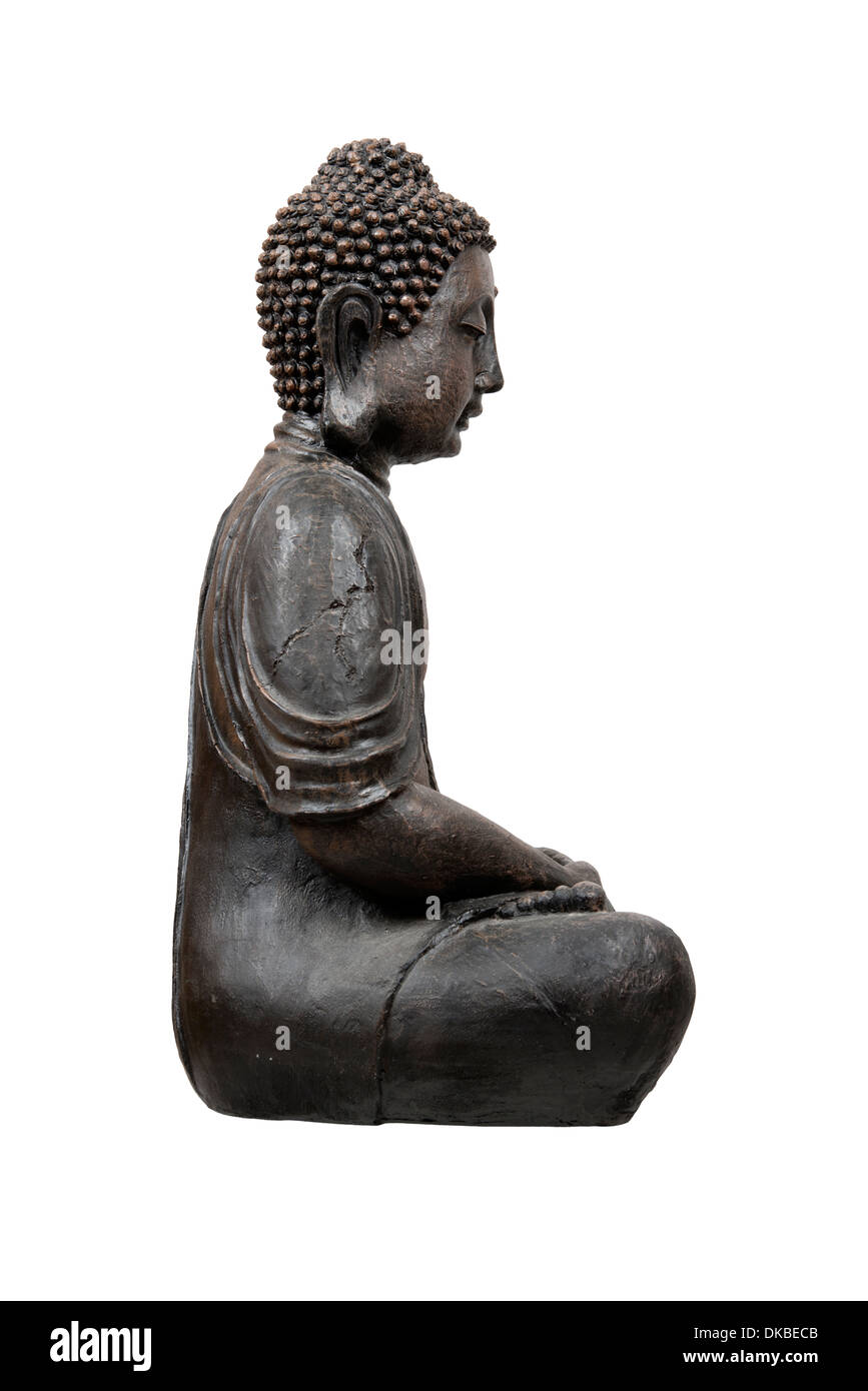 Il bronzo statua del Buddha isolato su bianco con tracciato di ritaglio Foto Stock