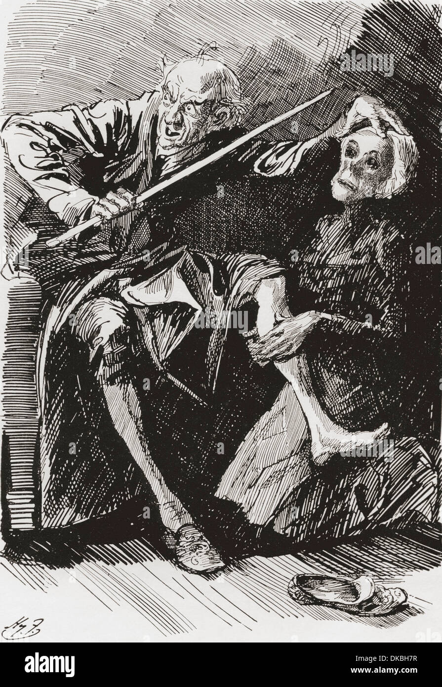 Mio zio e Betsy Snap. Illustrazione di Harry Furniss di Charles Dickens storia di Natale il parente povero della storia. Foto Stock
