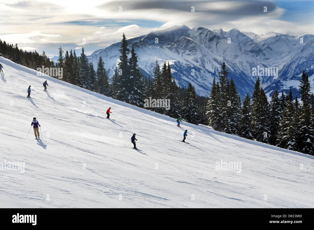 Ski resort paesaggio, Alpi austriache Foto Stock