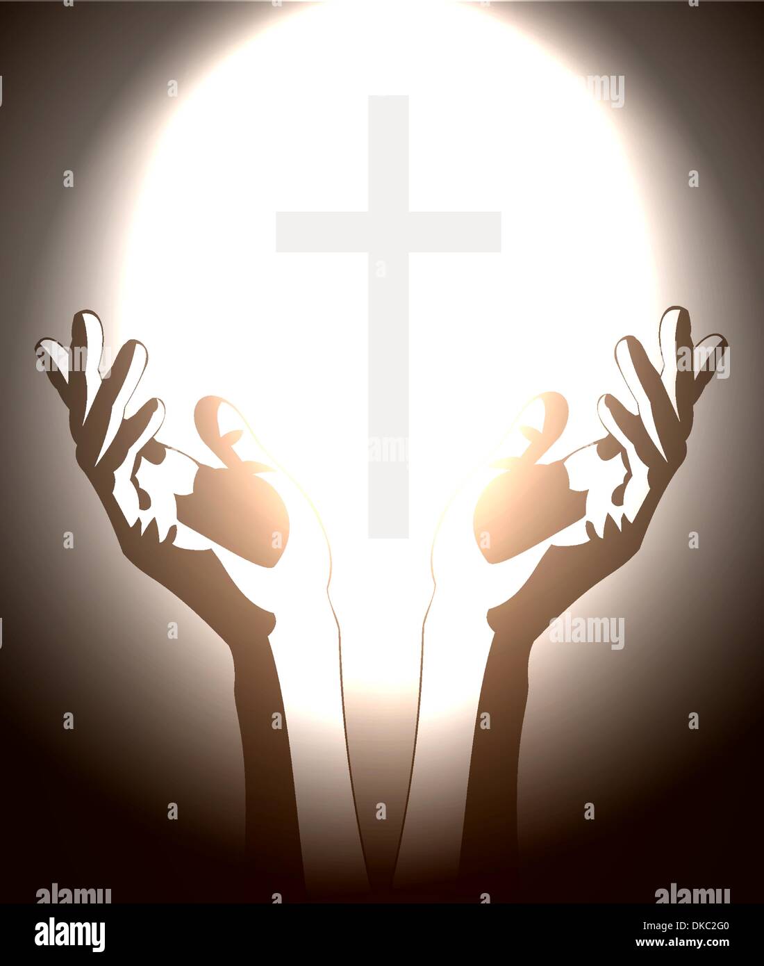 Mano e una croce cristiana silhouette Illustrazione Vettoriale