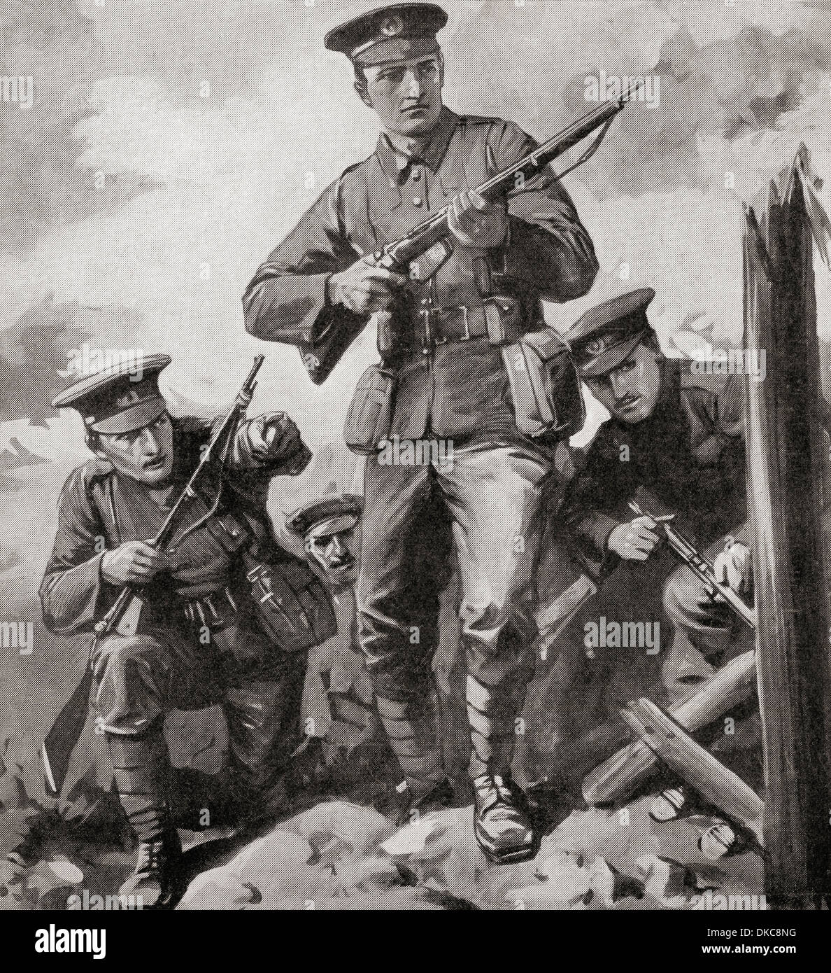 La Prima guerra mondiale i soldati si prepara a incontrare il nemico. Dalla Guerra di un album illustrato Deluxe, pubblicato 1915. Foto Stock