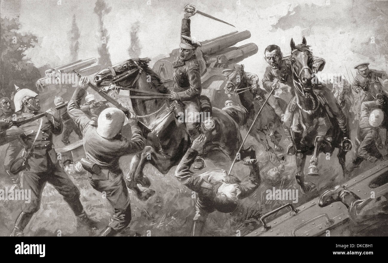 La carica del nono Lancieri, o Delhi Lancieri, durante il grande ritiro da Mons a Cambrai, durante la prima guerra mondiale nel 1914 Foto Stock