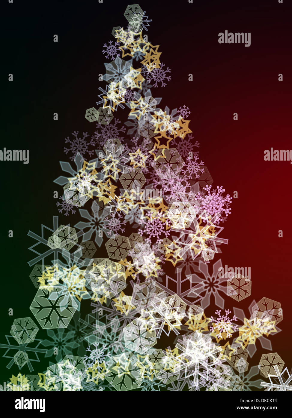 Albero di natale illustrazione creata da diverse forme di fiocchi di neve Foto Stock
