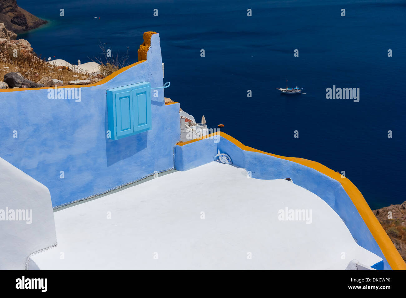 Villaggio di Oia i dettagli di costruzione a Santorini, Grecia Foto Stock