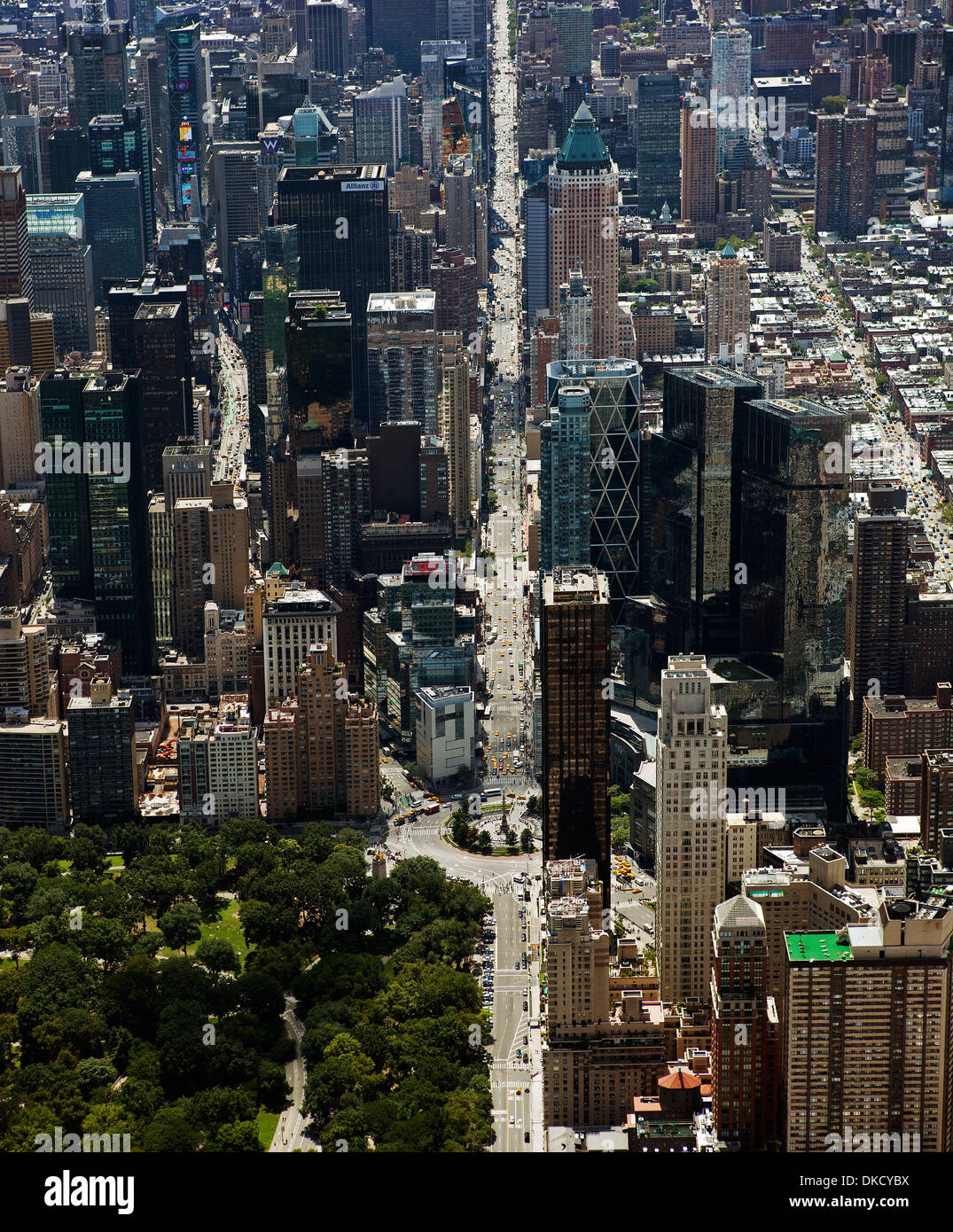 Fotografia aerea Central Park West, Columbus Circle, Ottava Avenue, Manhattan New York City Foto Stock
