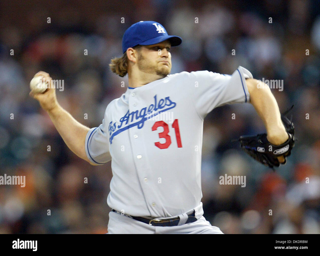 Apr 06, 2007 - San Francisco, CA, Stati Uniti d'America - Los Angeles Dodgers' a partire lanciatore BRAD PENNY offre contro il San Francesco giganti durante il primo gioco della serie di AT&T Park di San Francisco, California. (Credito Immagine: © Ray Chavez/Oakland Tribune/ZUMA Premere) Restrizioni: USA diritti tabloid fuori! Foto Stock