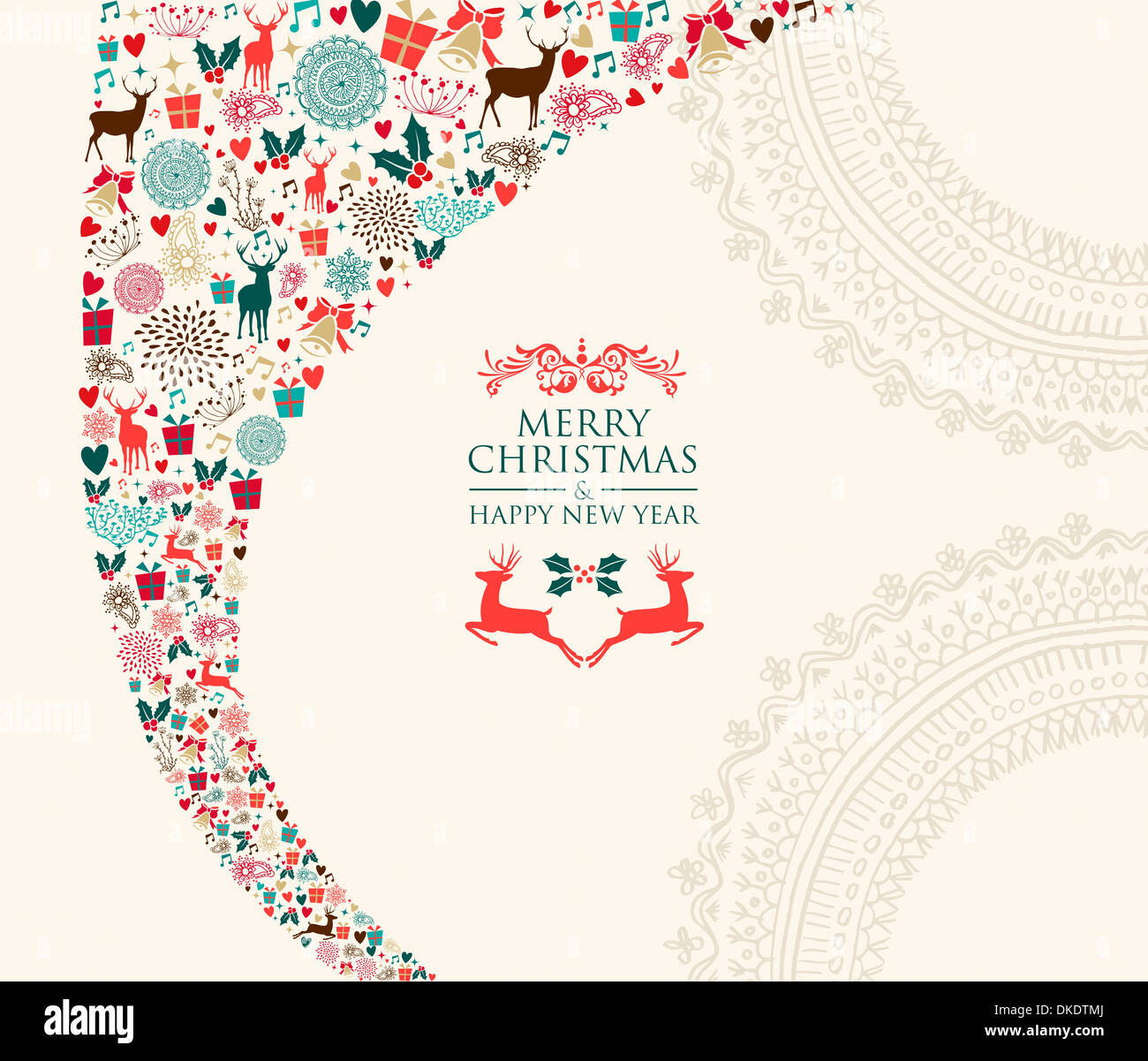 Vacanze di Natale colori elementi scheda postale illustrazione. EPS10 file vettoriale organizzati in strati per operazioni di editing semplici. Foto Stock