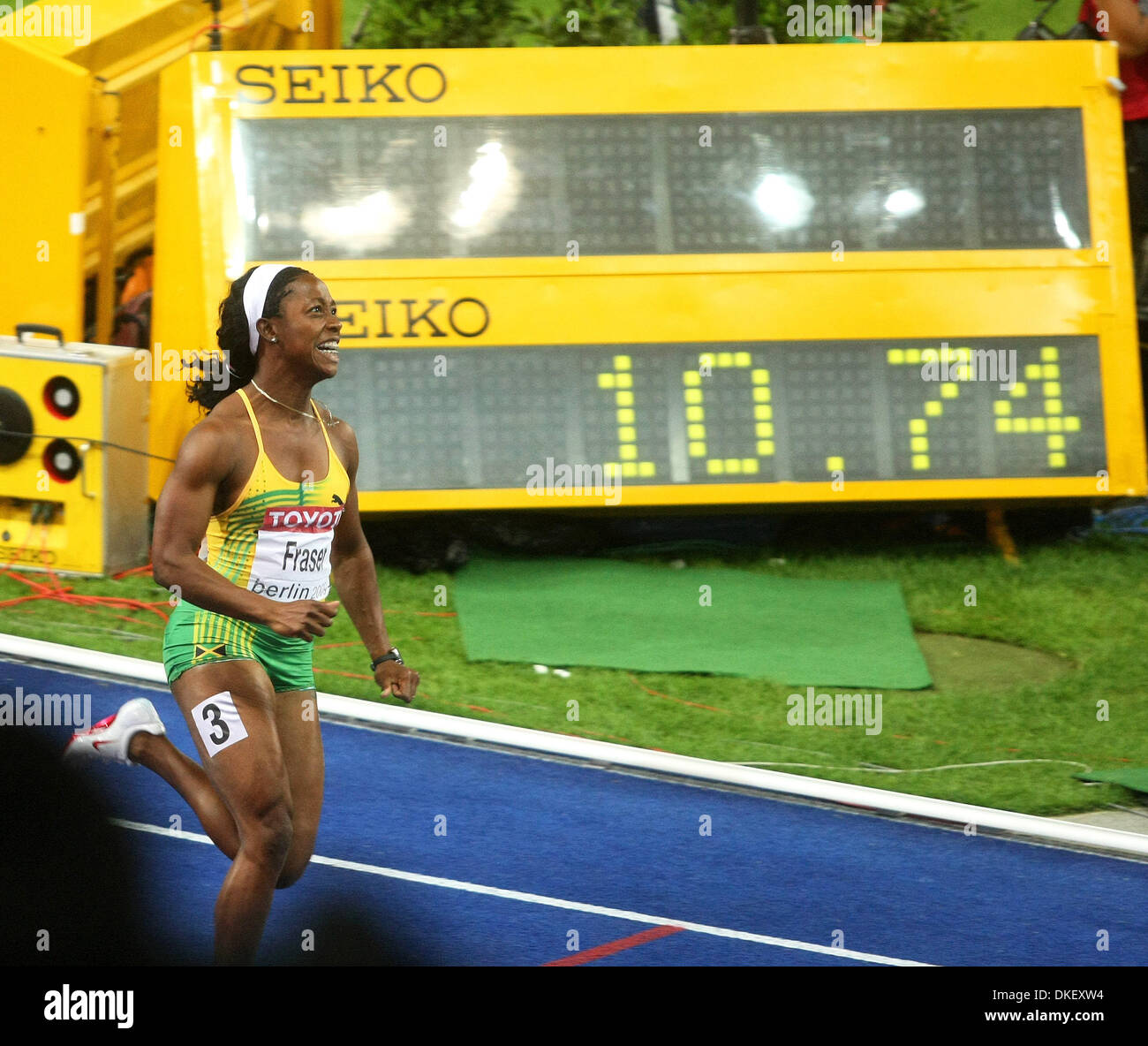 Aug 16, 2009 - Berlino, Germania - giamaicano SHELLY-ANN FRASER che ha vinto la 100m Finale donne durante il dodicesimo IAAF Campionati del Mondo di atletica leggera tenutosi a Stadio Olimpico di Berlino. (Credito Immagine: © Aleksander V. Chernykh/PhotoXpress/ZUMA Press) Foto Stock