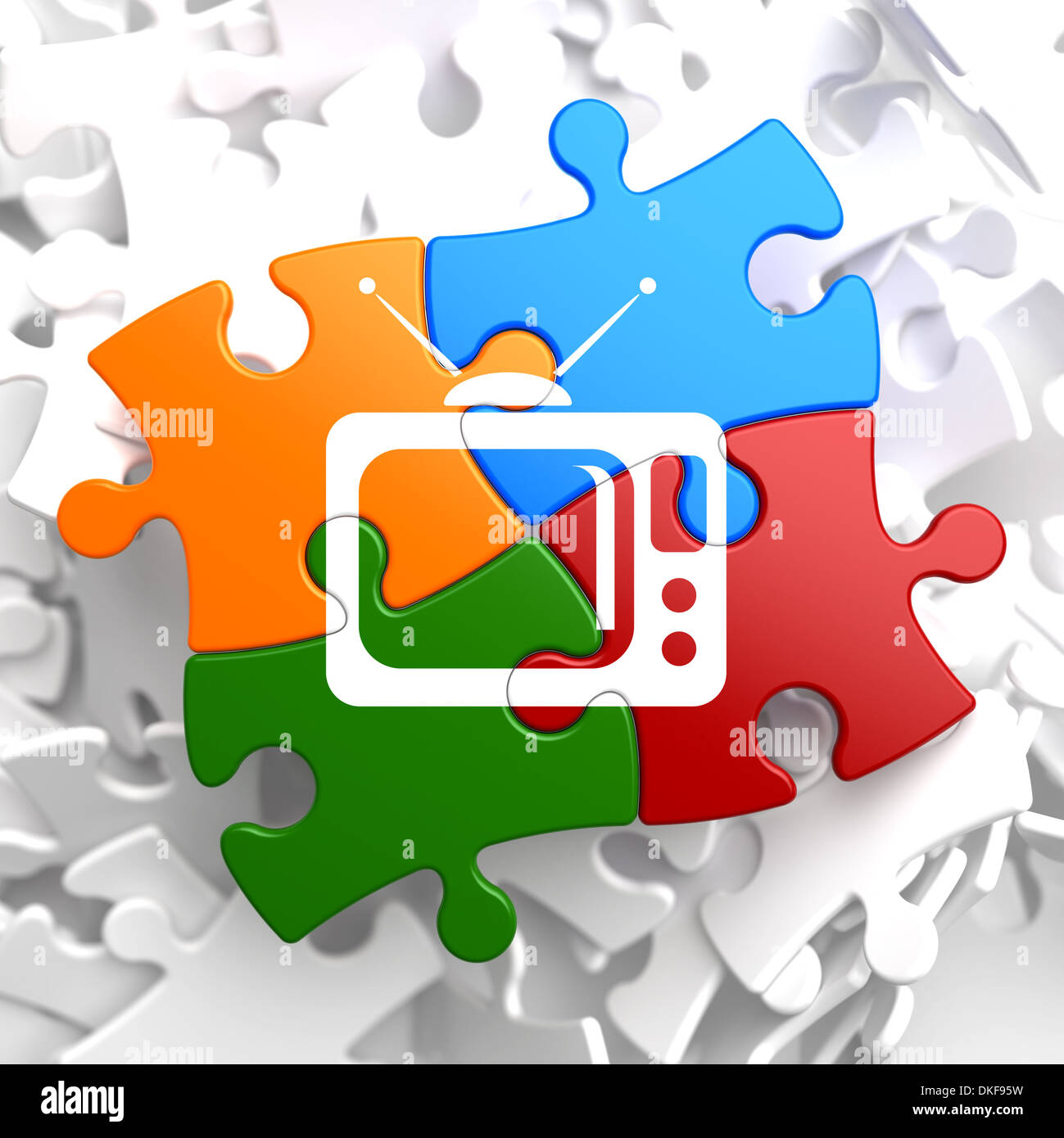 TV Icona sul Puzzle multicolore. Foto Stock