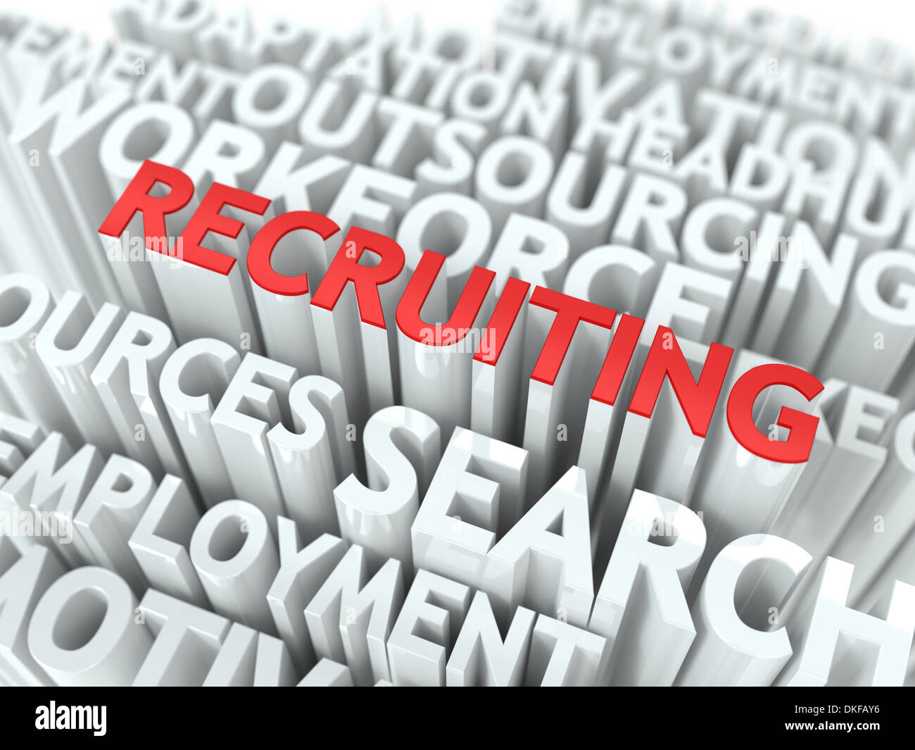 Recruiting - testo in rosso su bianco Wordcloud. Foto Stock