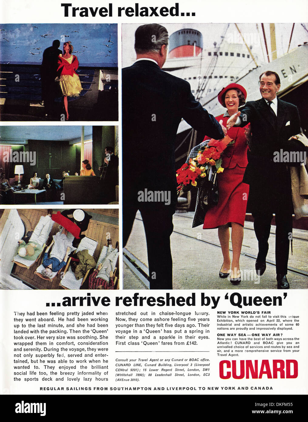Negli anni sessanta la rivista vintage pubblicità pubblicità CUNARD LINE Foto Stock