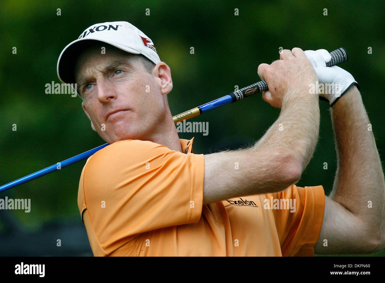 Jul 05, 2009 - Bethesda, Maryland, Stati Uniti d'America - JIM FURYK sul primo foro durante il round finale del gioco presso l'AT&T nazionale tenutosi a Congressional Country Club. (Credito Immagine: © James Berglie/ZUMA Press) Foto Stock