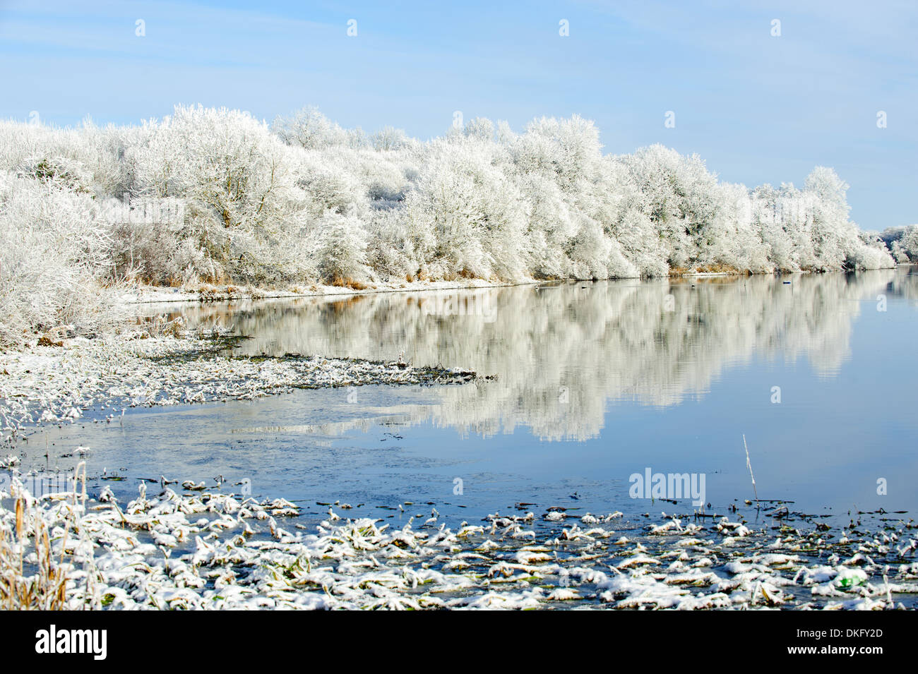 Incredibile inverno riverbank vista. Foto Stock