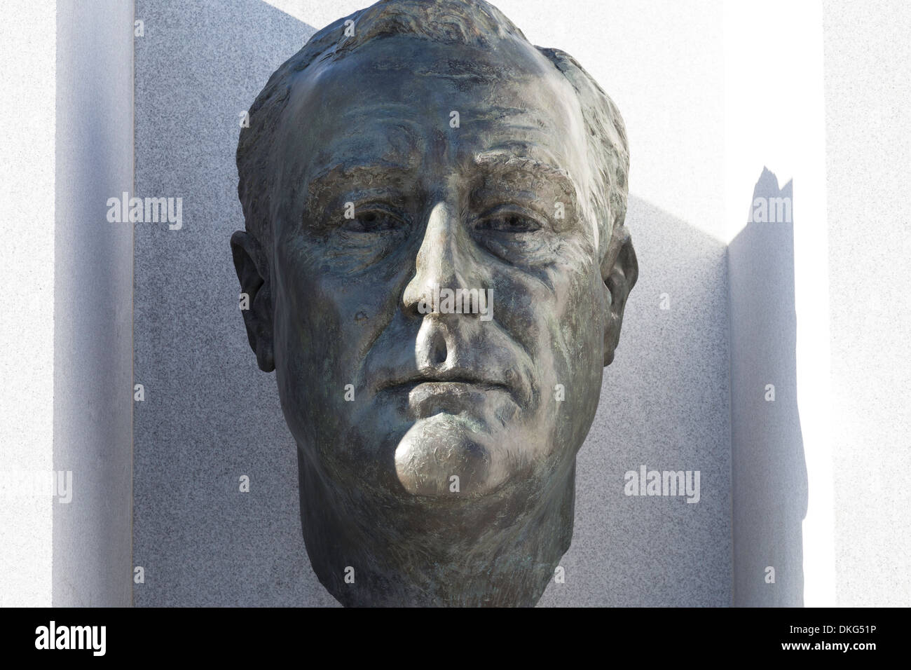 Franklin Delano Roosevelt busto scultura in quattro libertà Park a Roosevelt Island, New York, Stati Uniti d'America Foto Stock