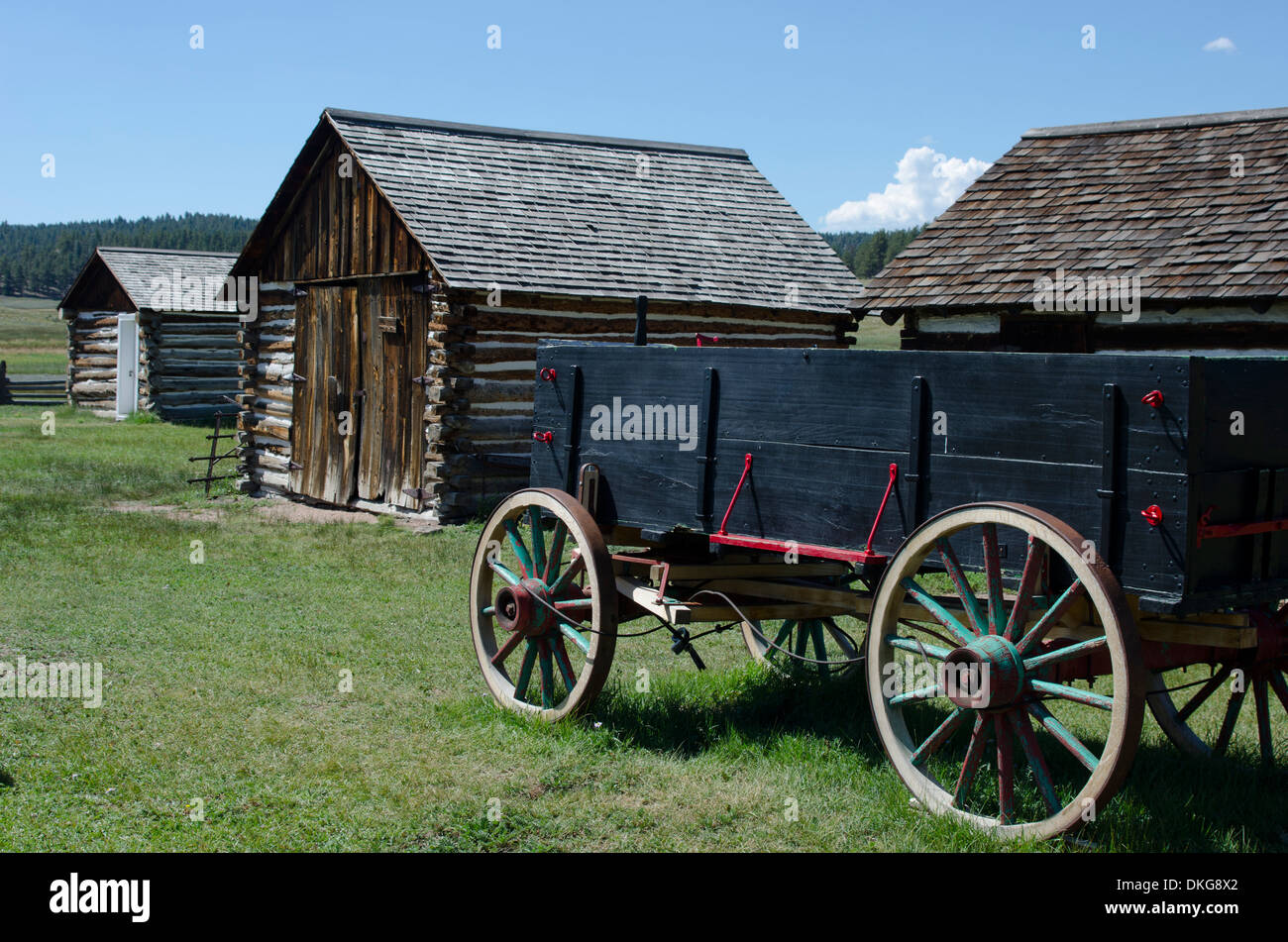 Il Ranch Hornbek a Florissant Fossil Beds National Monument è un esempio perfetto di un vecchio mountain ranch. Foto Stock