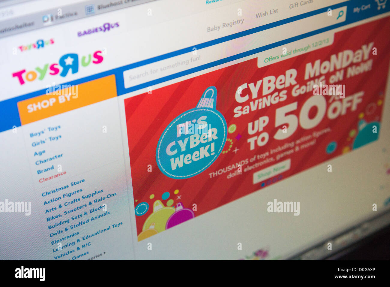 Il ToysRUs funzionalità del sito cyber lunedì vendite Foto Stock