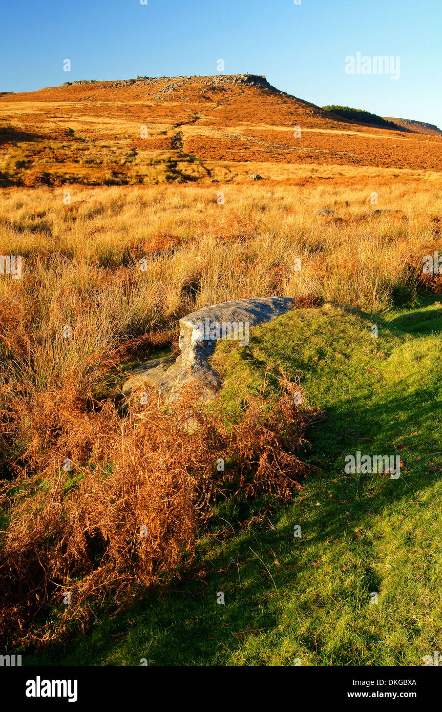 UK,South Yorkshire,Peak District,Carl Wark dalla valle Burbage sentiero Foto Stock
