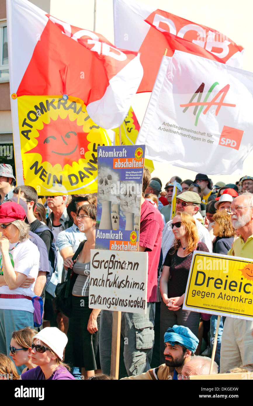Dimostrazione di anti-nnuclear attivisti, Biblis, Hesse, Germania, Europa Foto Stock