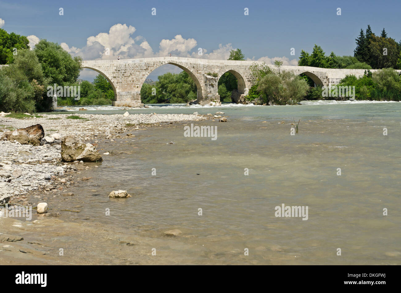 Ponte Eurymedon, Aspendos, costa mediterranea, Turchia, Asia Foto Stock