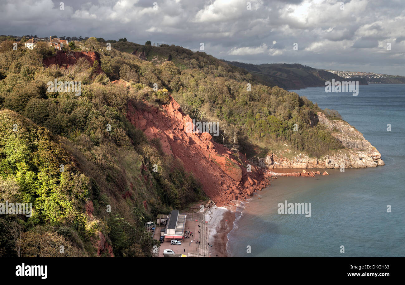 Erosione costiera a Babbacombe Beach, Devon, Inghilterra. Foto Stock