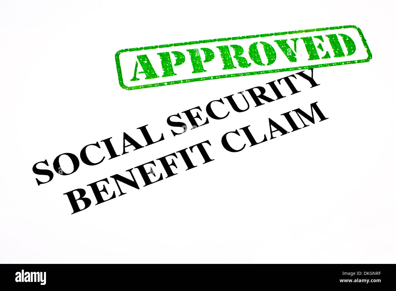 Un close-up di APPROVATO UNA PRESTAZIONE DI PREVIDENZA SOCIALE rivendicazione documento. Foto Stock