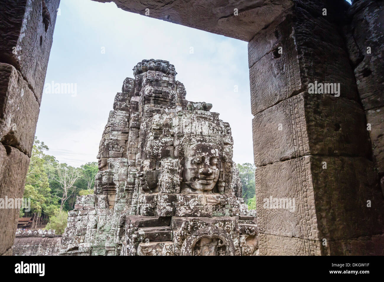 Faccia le torri in tempio Bayon in Angkor Thom, Angkor, Sito Patrimonio Mondiale dell'UNESCO, Siem Reap Provincia, Cambogia, sud-est asiatico Foto Stock