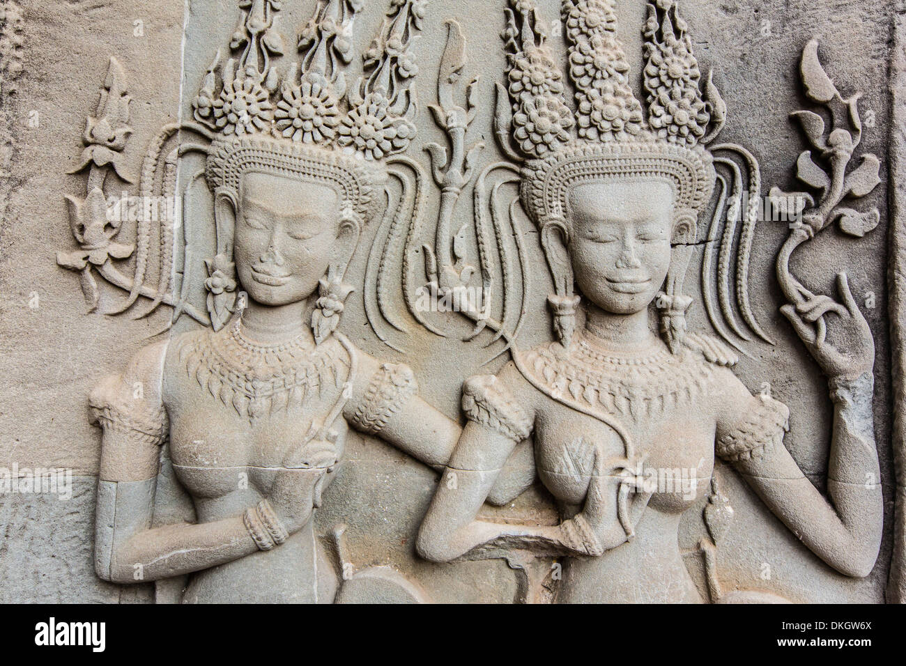 Il bassorilievo fregio a Angkor Wat, Angkor, Sito Patrimonio Mondiale dell'UNESCO, Siem Reap Provincia, Cambogia, sud-est asiatico Foto Stock