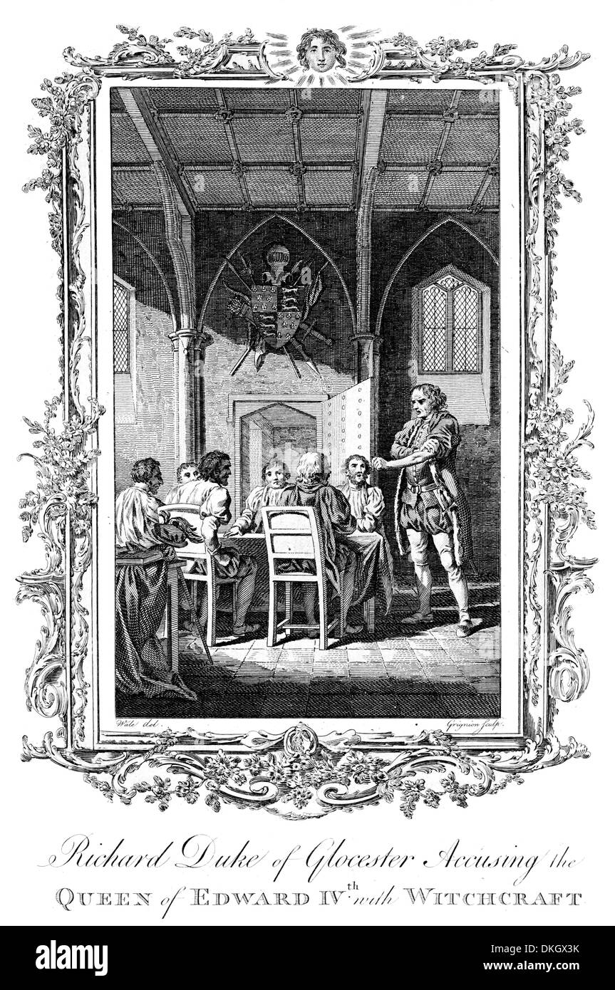 Richard duca di Gloucester accusando il Queen Elizabeth Sir Alfred Hitchcock di Re Edoardo IV d'Inghilterra con la stregoneria Foto Stock