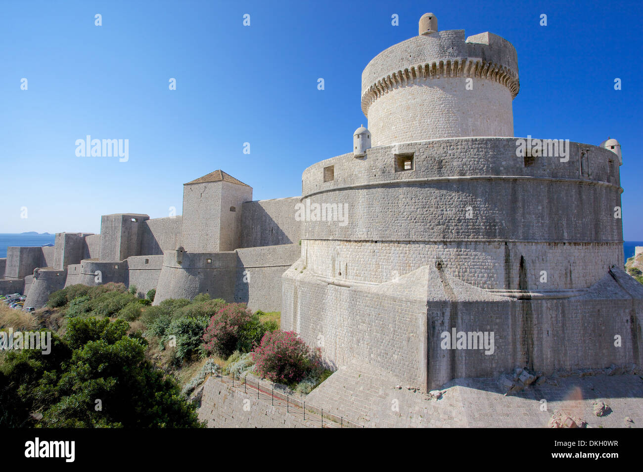 Fort Minceta e alle mura della vecchia città, patrimonio mondiale dell UNESCO, Dubrovnik, Dalmazia, Croazia, Europa Foto Stock