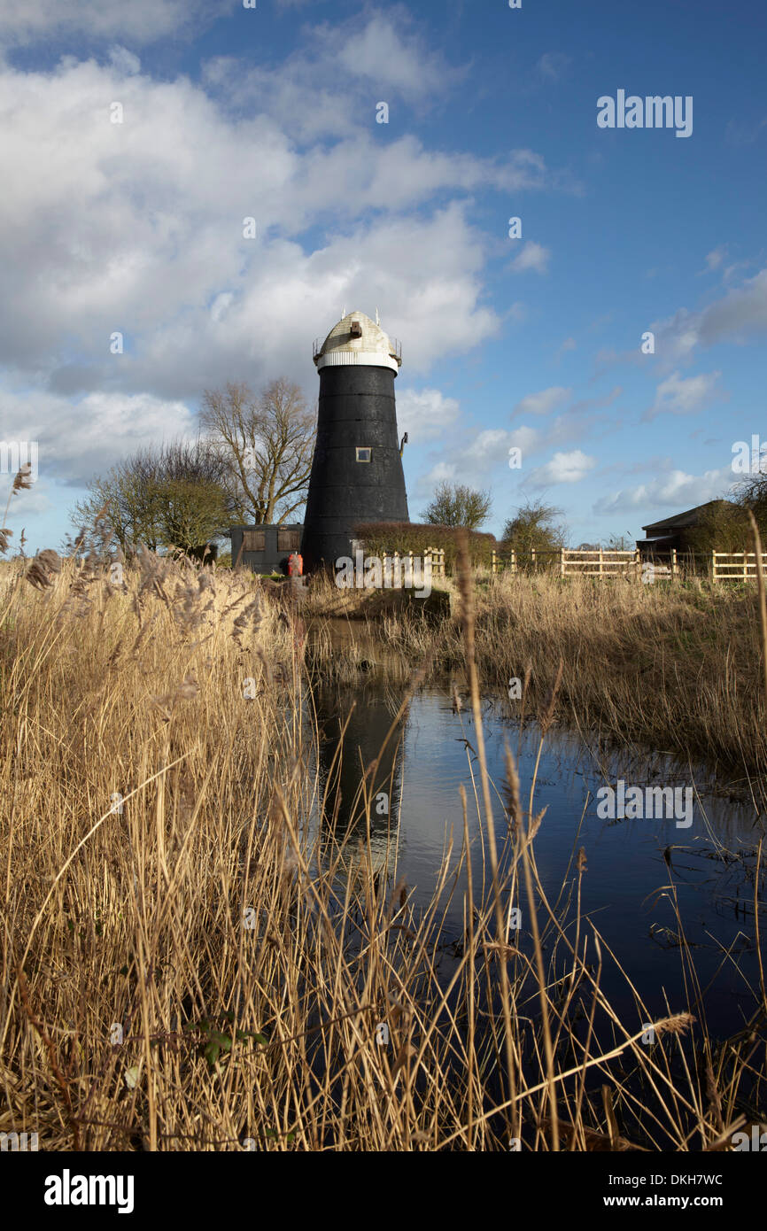 Una luminosa giornata invernale in Norfolk Broads mostrando alti vicino mulino Upton, Norfolk, Inghilterra, Regno Unito, Europa Foto Stock