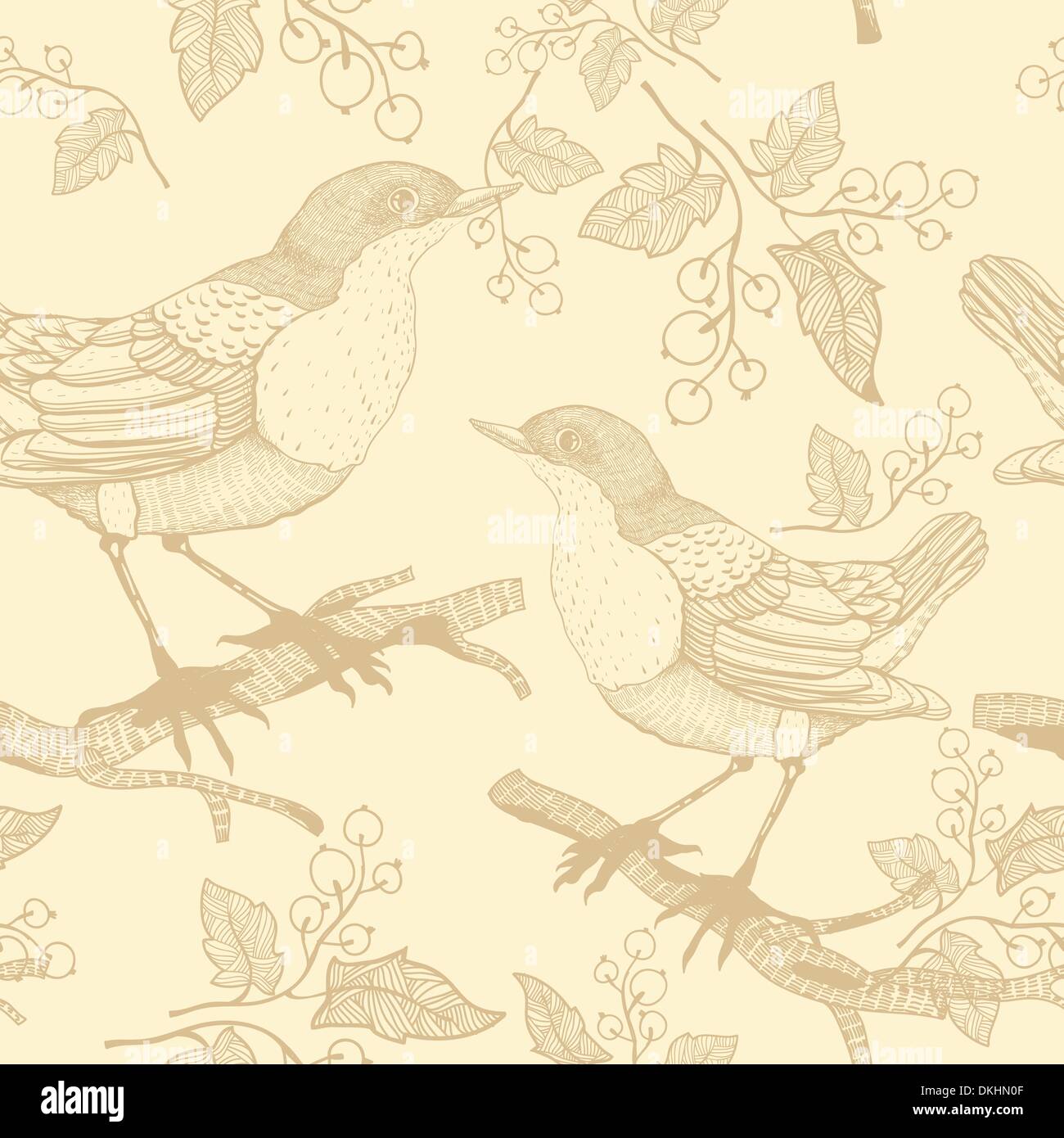 Vector seamless pattern con uccelli e bacche Illustrazione Vettoriale