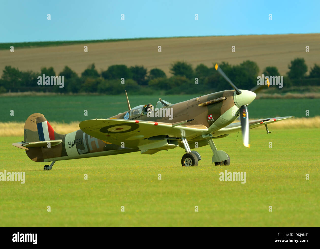 WW2 RAF Supermarine Spitfire Mk V a Duxford Air show UK. Settembre 2013 Foto Stock