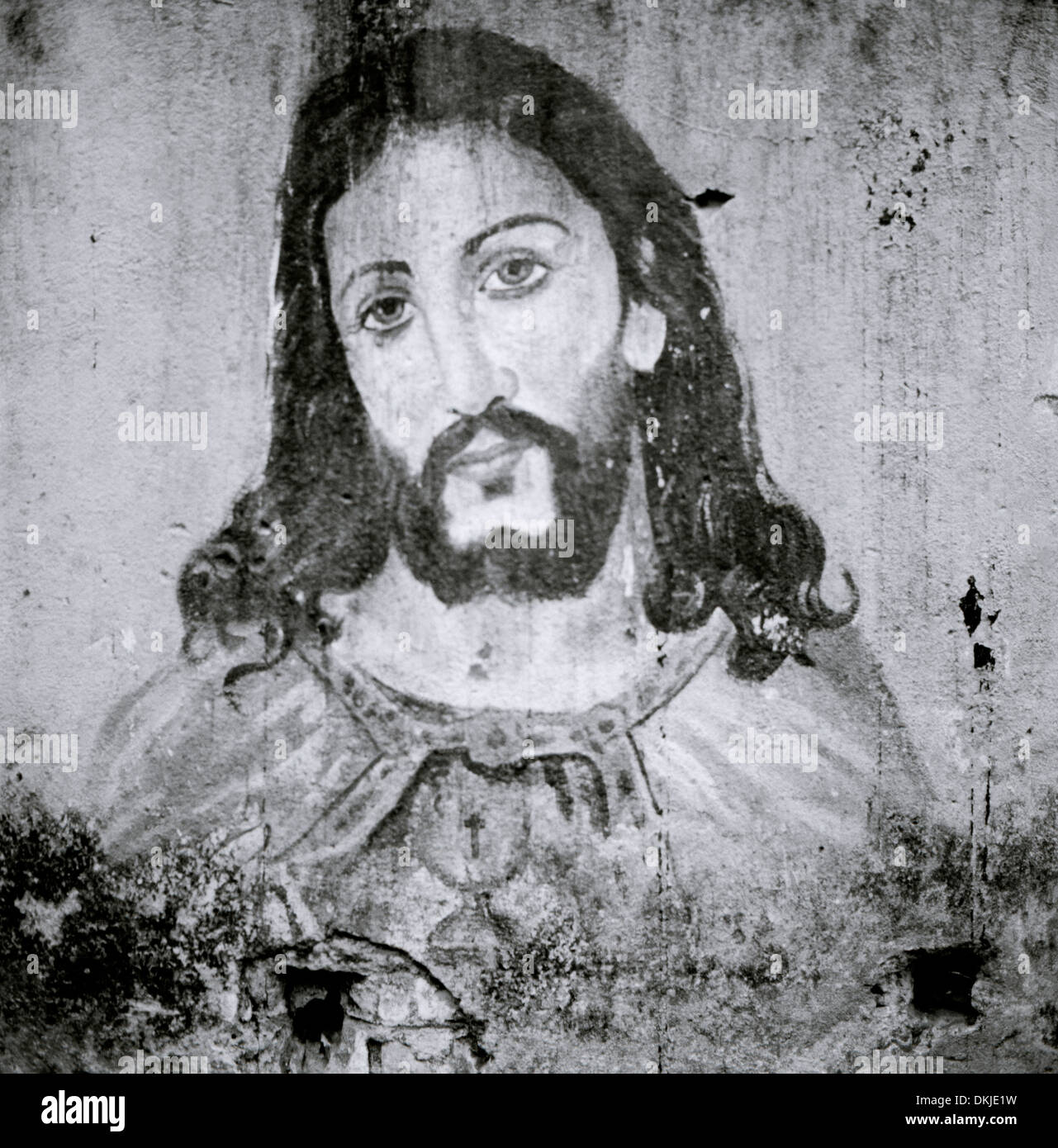 Gesù Cristo nelle baraccopoli in Chennai Madras Tamil Nadu, nell India orientale Asia del Sud. Graffiti Ghetto cristiana religione Arte Religiosa Travel Foto Stock