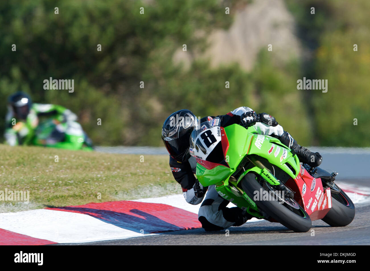 Luglio 17, 2009 - Bowmanville, Ontario, Canada - 17 Luglio 2009: Canadese Kawasaki Motors rider Karl Daigle (78) appoggia la sua bici nella curva 3 durante il Pro Sport bike pratica a Mosport International Raceway il venerdì mattina. Daigle settimo è stato il più veloce nella sessione mattutina con un tempo di 1.25.022, 1,8 secondi più lento di leader Brett McCormick. (Credito Immagine: © Southcreek globale/ZUMAp Foto Stock