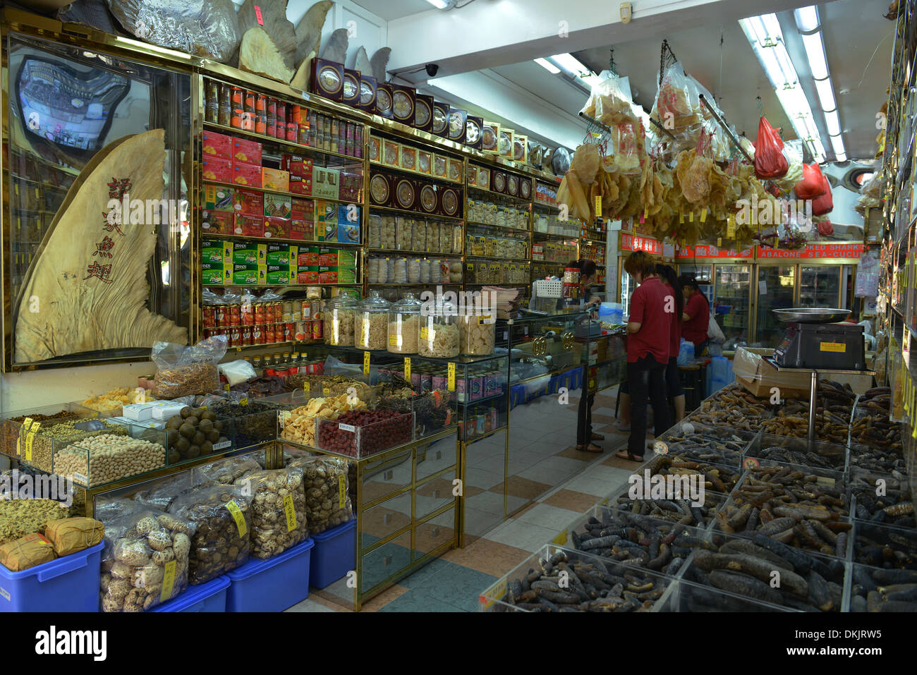 Trockenprodukte, Laden, Chinatown, Singapur Foto Stock