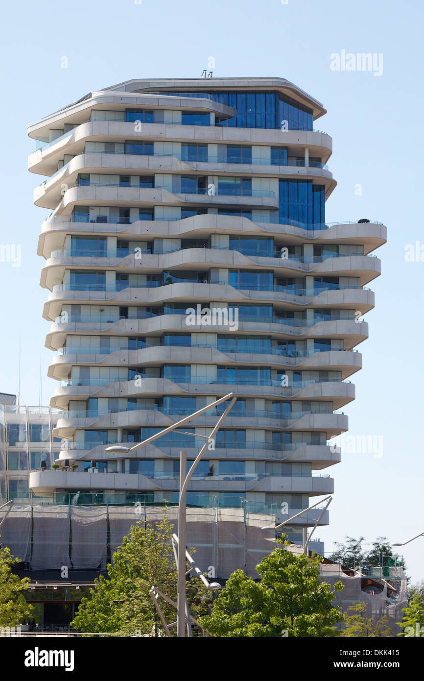 Marco-Polo-Torre condominio di lusso in HafenCity ad Amburgo in Germania. Foto Stock