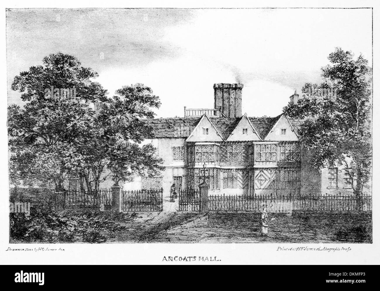 Copia di stampa litografica realizzata nel 1820 di Manchester Ancoats Hall Foto Stock