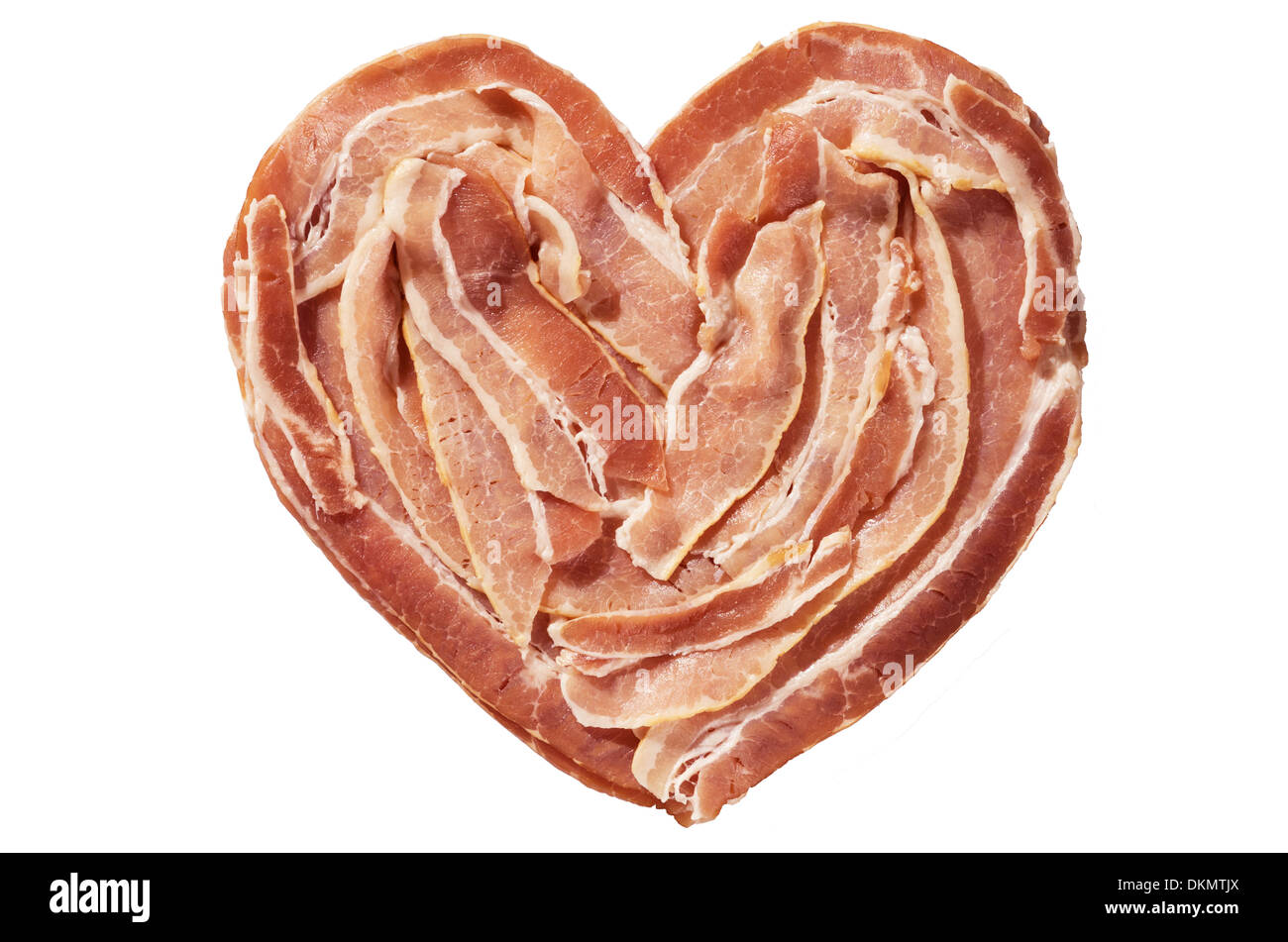 Materie bacon cuore isolato su uno sfondo bianco Foto Stock
